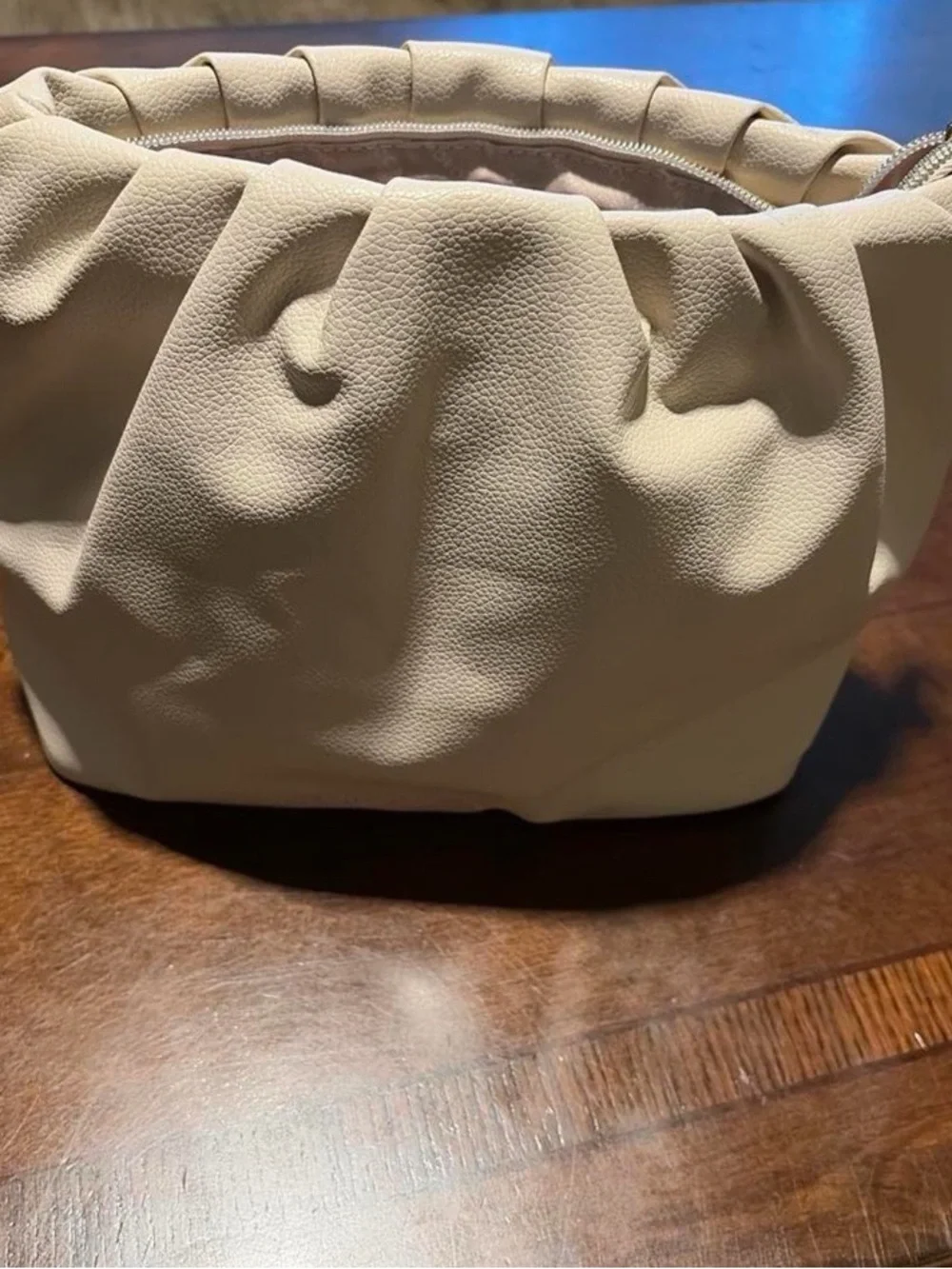 Cream Gathered-Top Cosmetic Pouch